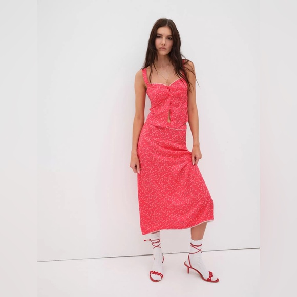 For Love & Lemons Chianti too and barbera midi skirt set pink XS - Picture 1 of 13